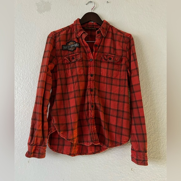 Harley-Davidson Tops - Harley-Davidson Women’s Red and Black Checkered Flannel Button Down Sz S Biker